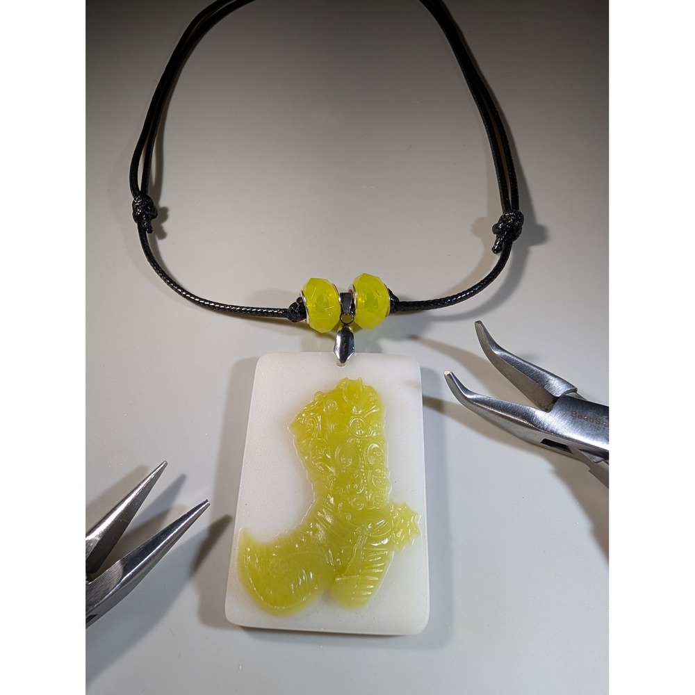 Lemon Jade Cowboy Boot on White Jade Pendant Adjustable Cord Necklace Western